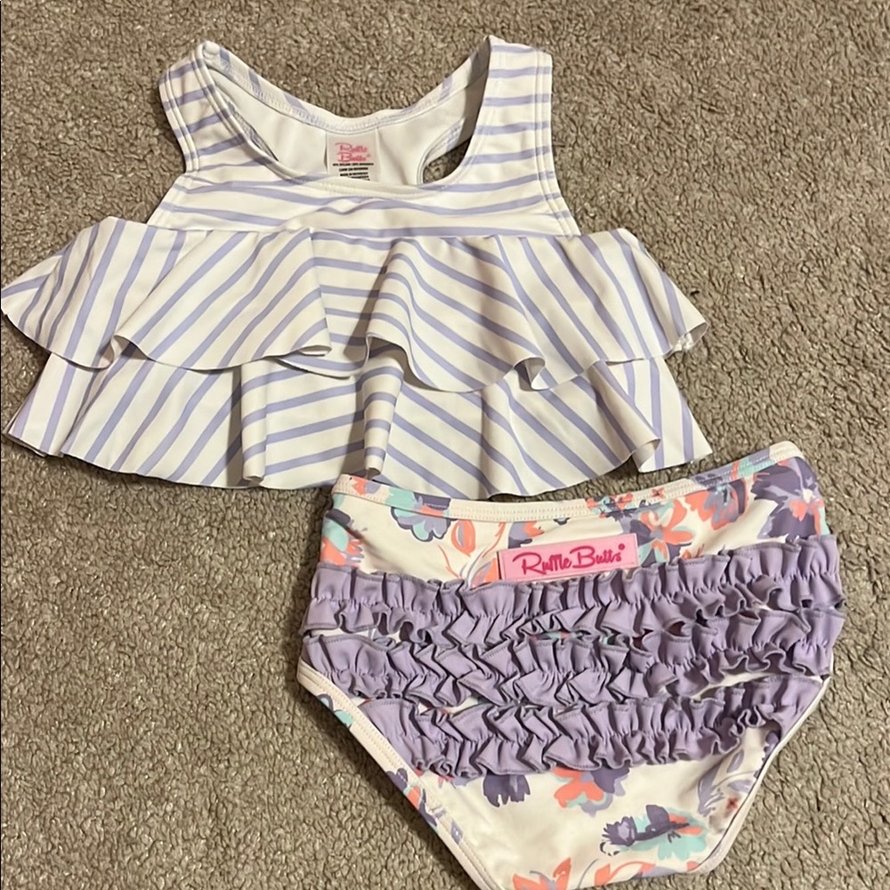 Ruffle Butts Purple and White Ruffled Diaper Cover